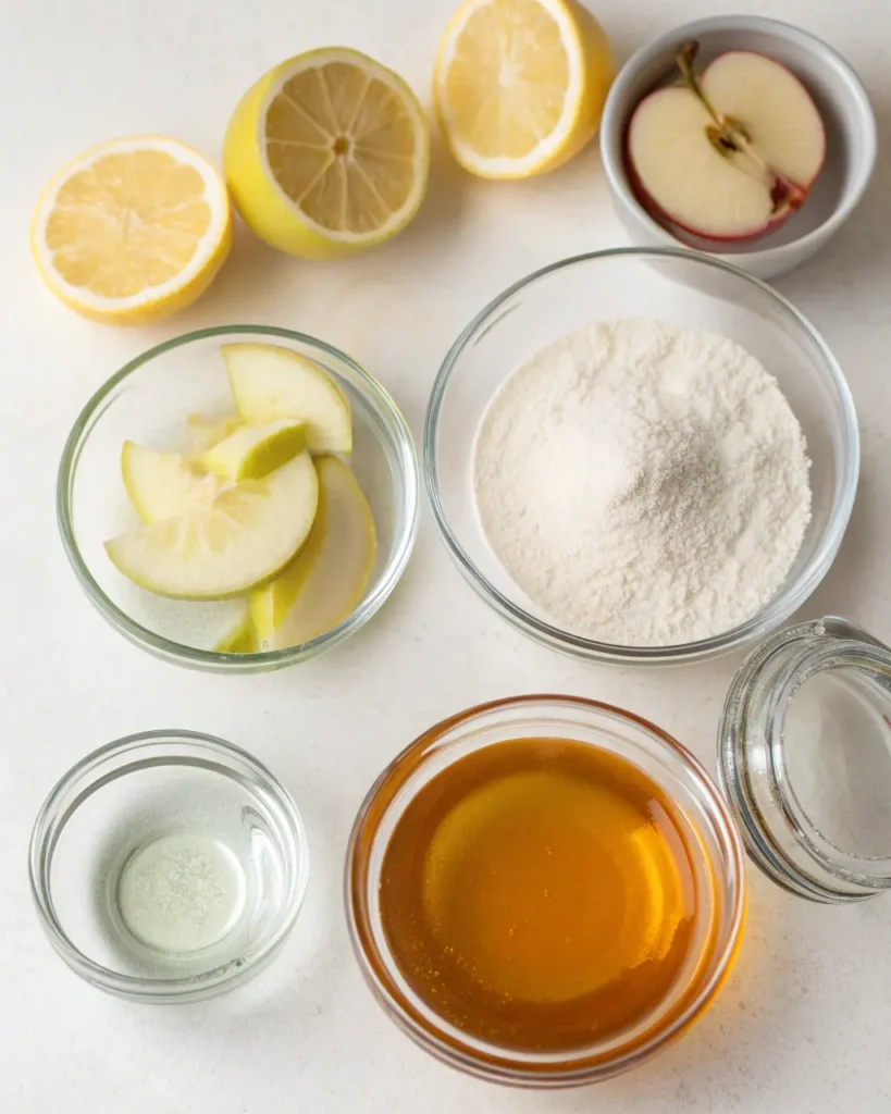 Lemon, apple, honey, and gelatin powder for the Gelatin Trick Recipe.